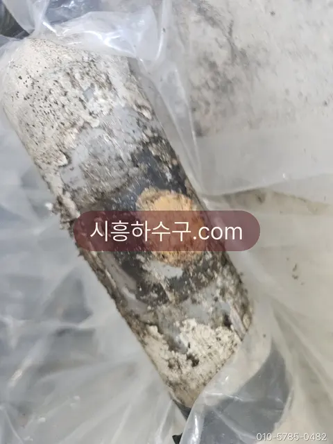 관 벽에 켜켜이 앉은 스케일과 슬러지 층